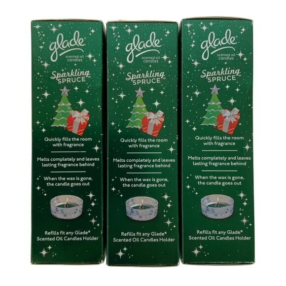 Glade Sparkling Spruce Winter Scented Oil Candle Refills Three 4-Packs Holiday - Picture 2 of 5